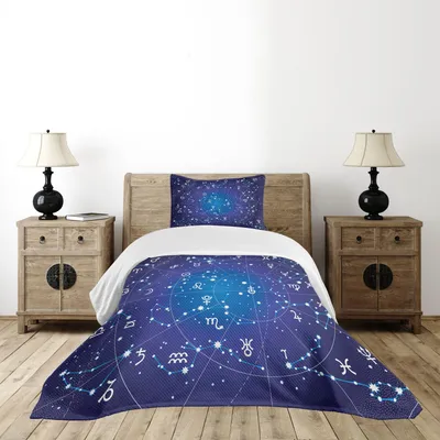 Immagine prodotto di ABAKUHAUS Set copriletto Astrologia, Costellazioni e Pianeti Collezione Originale Coordinate Celesti, 170 x 220 cm, Blu scuro