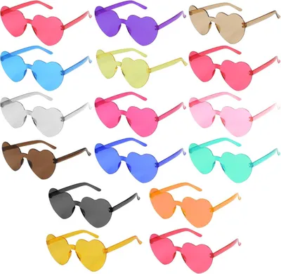 Imagen del producto de Gafas de sol con forma de corazón, transparentes y de colores, 16 unidades, ideales para la playa y fiestas