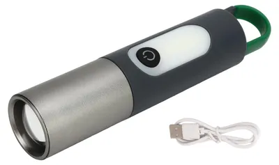 Produktbild von Outdoor-Taschenlampe mit Teleskop-Zoom, USB wiederaufladbar, 4 Lichtmodi, superheller Haken für Camping