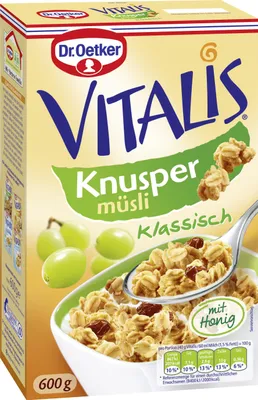Produktbild von Dr Oetker Vitalis Knusper Müsli mit Sonnengereiften Rosinen 600g