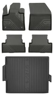 Image de Tapis en caoutchouc + bac de coffre pour Opel Grandland X 2017-2024 (SUV, plancher haut) – 5 pièces, noirs, sur mesure