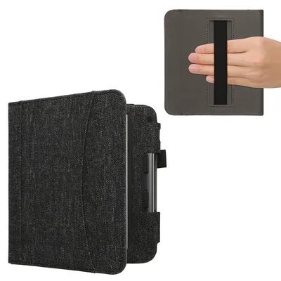 Produktbild von kwmobile Flip Hülle kompatibel mit Kobo Kobo Libra Colour / Tolino Vision Color - Vorderfach Handschlaufe - Dunkelgrau