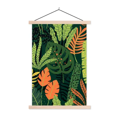 Produktbild von MuchoWow® Textilposter Dschungel - Muster - Blätter - Jungen - Mädchen - Kind 40x60 cm mit holzfarbenen Rahmen - Poster