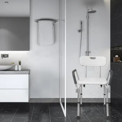 Image de UISEBRT Aluminium Hauteur réglable Tabouret de bain Chaise de douche Aide à la douche Siège de bain Tabouret de douche pour les soins professionnels