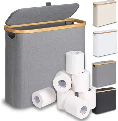 Produktbild von Famanu Toilettenpapierhalter mit Deckel - Bamboe Aufbewahrungskorb für 9-12 Rollen