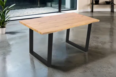 Produktbild von Esstisch 160x85 cm Baumkante Holz Wildeiche-Optik U-Gestell Metall schwarz DUA