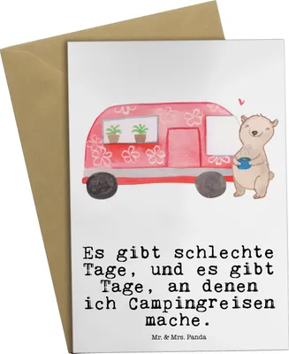 Produktbild von Mr. & Mrs. Panda Glückwunschkarte Bär Camper - Weiß - Geschenk, vatertagskarte, weihnachtskarten, Urlaub, Wohnmobil, Zelten, Campingplatz, Roadtrip, Grußkarte, Grußkarten