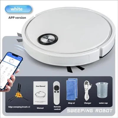Imagen del producto de Robot aspirador inteligente con control mediante aplicación, potencia de succión de 1500-1999 Pa, función de fregado, planificación de rutas, conexión USB, modelo OEM, ideal para el hogar, diseño delgado, aspiradora, para superficies de 120-150㎡, color blanco