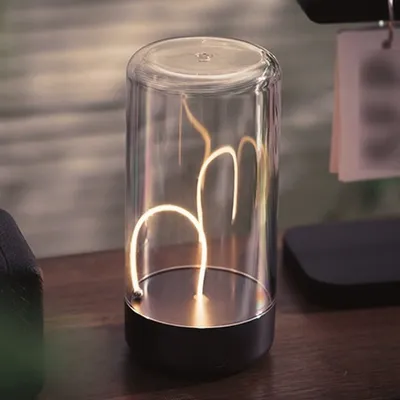 Produktbild von Tragbares Desktop-Umgebungslicht, magnetisches Filament-Campinglicht, kabellose wiederaufladbare Nachtlampe, unterstützt 3 Beleuchtungsmodi, Grau