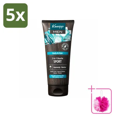 Image de 5 x Gel douche et shampooing 2-en-1 Kneipp Homme Sport - 200 ml - Pack économique - 5 pièces