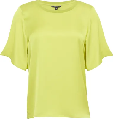 Produktbild von comma T-Shirt Grün Größe 44 mit Rundhalsausschnitt und Volantärmeln Relaxed Fit