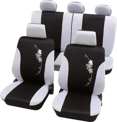 Produktbild von Auto Sitzbezüge Universal Komplett Set 17-teilig - Flower weiß, Eco Class mit SAB 1 Vario Plus | Autositzbezüge / Schonbezüge von PETEX