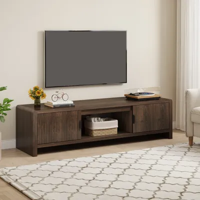 Produktbild von Fernsehschrank 'Lukkodso' mit 3 Fächern und 2 Türen 150 x 40 x 40 cm Walnussoptik