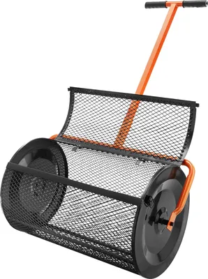 Obrázok produktu pre SucceBuy 24" široký čierny rozmetávač kompostu, nastaviteľná rukoväť 24,4-25,6". Práškovo lakovaný oceľový sieťový kôš. Valec na rašelinu na trávnik a záhradu s bočnými zámkami