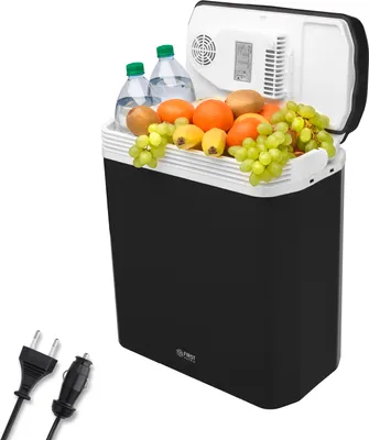Produktbild von TZS First Austria - Kühlbox 24L elektrisch 12V 230V Anschluss für Auto & Steckdose - Thermoelektrische Cool Box kühlt & wärmt - Mini Kühlschrank mit Rollen - Für Camping, Festivals, Reisen - Schwarz