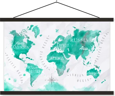 Produktbild von MuchoWow® Textilposter Weltkarte - Malerei - Aquarell 120x80 cm mit schwarzem Rahmen - Wanddeko