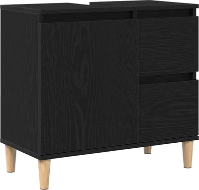 Produktbild von vidaXL Badezimmerschrank mit Tür Schwarz Eichen-Optik 65 x 33 x 60 cm