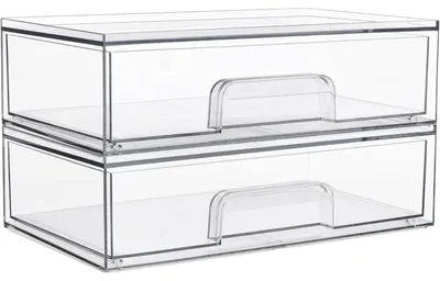 Produktbild von Aufbewahrungsboxen mit 3 Schubladen, transparent, 2 Stück, breit, stapelbar