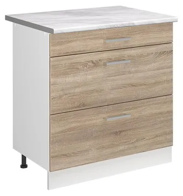 Imagen del producto de Mueble bajo de cocina Vicco R-Line Sonoma/Blanco 80 cm con 3 cajones encimera Mármol, Model 72370