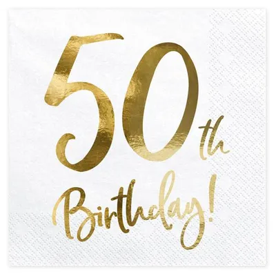 Immagine prodotto di Tovaglioli per 50° compleanno 33x33cm 20 pezzi, bianco/oro