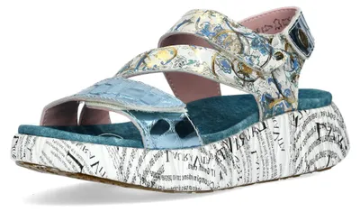 Produktbild von Laura Vita Damen Sandalette Metallic Krokodilprägung Plateau NIKITO 19, Größe:39 EU, Farbe:Blau