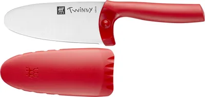 Image de ZWILLING Twinny Couteau de cuisine pour enfants, 10 cm, avec protège-doigts, acier inoxydable, forme de lame arrondie, design adapté aux enfants, manche en plastique, rouge