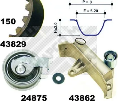 Produktbild von MAPCO 23913 Zahnriemensatz für VW Golf IV Schrägheck (1J1) 150-Zähne