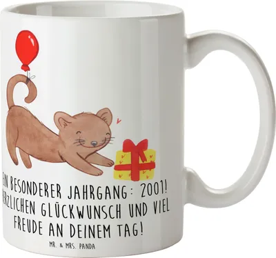 Produktbild von Mr. & Mrs. Panda haferl 2001 Geburtstag - Weiß - Geschenk, Alter, Lächeln, Geburtsjahr, einzigartig, Teebecher, Feier, Tasse, Pott, Happy Birthday, Erlebnisse, Becher