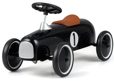 Obrázek produktu pro KOMFOTTEU Retro kovové autíčko pro děti od 18 měsíců (černé) | Vintage hračka, autíčko s volantem, pohodlným sedadlem, odolnými koly, rozměry 75x39x40 cm, vhodné pro použití uvnitř i venku, pro chlapce i dívky