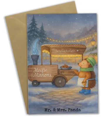 Produktbild von Mr. & Mrs. Panda babykarte Igel Maronen Design - Weiß - Geschenk, weihnachtskarten, Kastanien, Weihnachten, Duft, Grußkarte, einladungskarten, Weihnachtsmarkt
