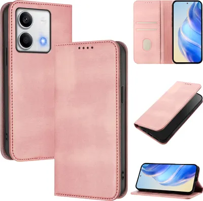 Immagine prodotto di Custodia per Xiaomi Redmi Note 13 5G, custodia in pelle vintage con protezione RFID, slot per schede, supporto Rosa