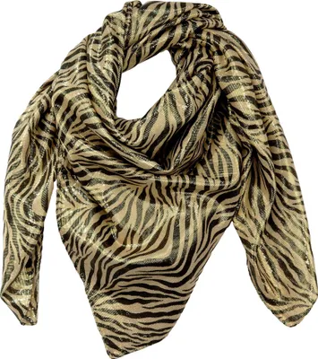 Produktbild von Baumwolltuch Zebra beige schwarz Lurex gold 100x100cm leichtes Halstuch quadratisches Tuch Schal