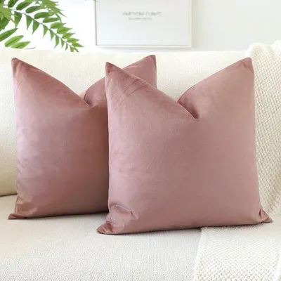 Obrázek produktu pro Ibenzoa® Sada dvou sametových povlaků na polštáře – starorůžová barva, 45 x 45 cm, kvalitní sametové potahy se skrytým zipem, vhodné pro pohovky a postele