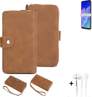 Produktbild von K-S-Trade Handy Schutz Hülle kompatibel mit Huawei P40 lite E + Kopfhörer Portemonnee Tasche Wallet-Case Bookstyle-Etui braun (1x)