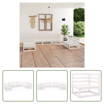 Produktbild von The Living Store 7-tlg. Garten-Lounge-Set Weiß Massivholz Kiefer