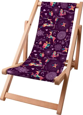 Immagine prodotto di Sdraio per bambini Dreamroots pieghevole in legno fino a 130 kg, sdraio pieghevole con regolazione dell'inclinazione dello schienale in 3 fasi, Natale Viola