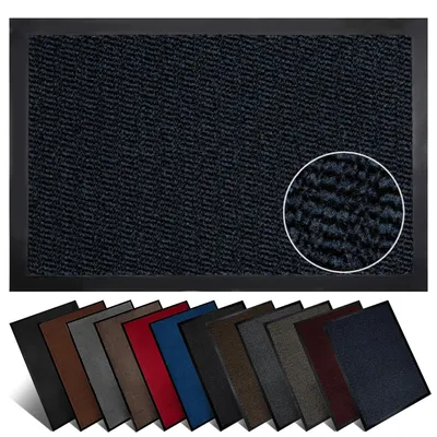 Produktbild von Furni24 Fußmatte Schmutzfangmatte 40 x 60 cm Blau/Schwarz – Rutschfeste Waschbare Türmatte für Innen- & Außenbereich