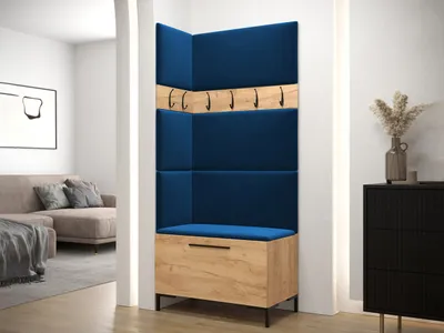 Obrázek produktu pro Stěna do chodby s čalouněnými panely ANDORA 4 - dub zlatý / modrá