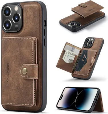 Produktbild von König Design Hülle kompatibel mit Apple iPhone 14 Pro Max Kunstleder Handyhülle - Handy Case Braun