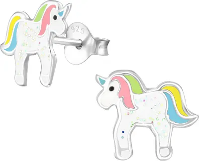 Produktbild von Kinder Ohrstecker Silber „Glitzer Einhorn“