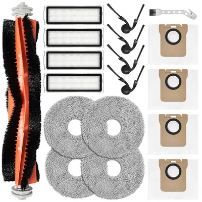 Obrázok produktu pre Sada náhradných dielov pre robotický vysávač Xiaomi 5/5 Pro: 1 hlavná kefa, 4 utierky, 4 vrecka na prach, 4 bočné kefy, 4 filtre, 1 čistiaca kefka