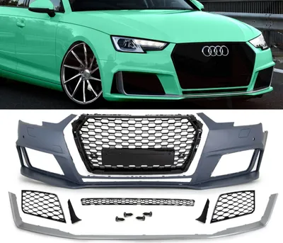 Produktbild von Sport Stoßstange vorne + Wabengrill Schwarz Glanz + Spoiler passt für Audi A4 B9 bj.15-19 nicht RS4