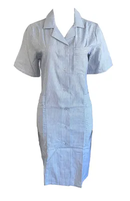 Produktbild von Damen Kittelschürze Hauskleid Kurzarm Navy/Weiß gestreift Gr. XL