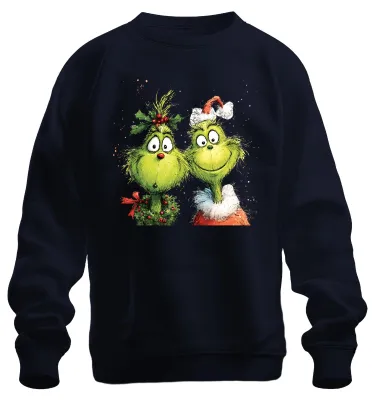 Produktbild von Grinch Weihnachten lustig Paar Kranz Holly Santa Hut Retro Sweatshirt Pullover, Navy, L