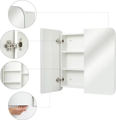 Produktbild von Mondeer Spiegelschrank 68 x 12.9 x 66 cm mit 2 Türen Hängeschrank Badezimmerspiegel weiß Badspiegel