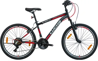 Produktbild von Luchs "KaKu" Mountainbike für Jungen, 24 Zoll, mit Gabelfederung ab 135cm MTB Fahrrad mit 21-Gang Shimano Schaltung Schwarz/Rot