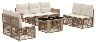Image de Ensemble de canapés de jardin vidaXL, 8 pièces, en polyrotin beige et crème