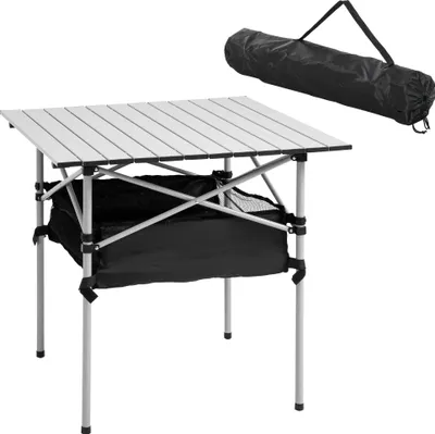 Image de Table de camping - Table pliante - Avec support en filet - Sac de transport inclus - Portable - Argenté