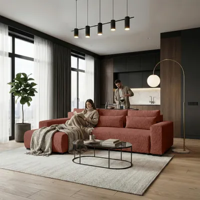 Produktbild von BEAUTYSOFA | Ecksofa BENNY L mit Schlaffunktion und Bettkasten, Orange – Ottomane links – Modernes Polstersofa