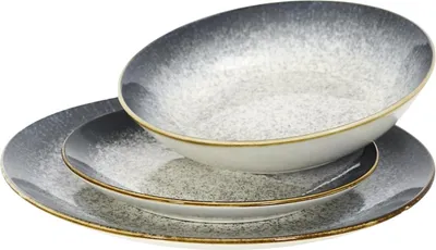 Produktbild von HowHomely | Essgeschirr - Tellerset - 12er Set - Dekoteller - grau - Essteller - Tafelservice - aus Porzellan - Boho